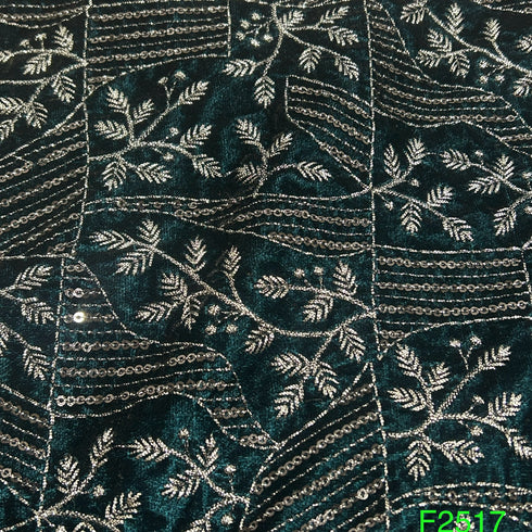 Zari Sequins Embroidered Velvet Fabric-F2517
